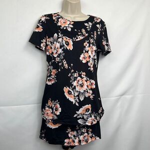 Ekouaer black and peach floral short Nursing Pajama set NWT size small